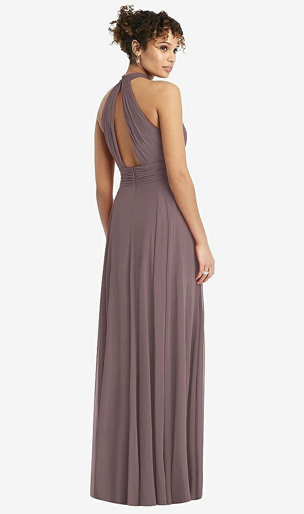 Back View - French Truffle High-Neck Open-Back Shirred Halter Maxi Dress