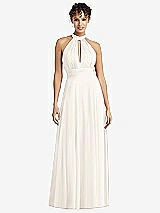 Front View Thumbnail - Ivory High-Neck Open-Back Shirred Halter Maxi Dress