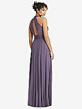 Rear View Thumbnail - Lavender High-Neck Open-Back Shirred Halter Maxi Dress