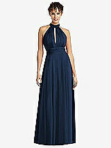 Front View Thumbnail - Midnight Navy High-Neck Open-Back Shirred Halter Maxi Dress