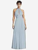 Front View Thumbnail - Mist High-Neck Open-Back Shirred Halter Maxi Dress