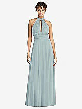 Front View Thumbnail - Morning Sky High-Neck Open-Back Shirred Halter Maxi Dress