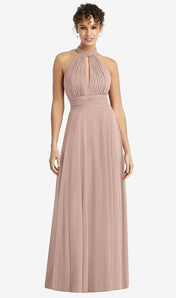 Front View - Neu Nude High-Neck Open-Back Shirred Halter Maxi Dress