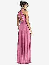 Rear View Thumbnail - Orchid Pink High-Neck Open-Back Shirred Halter Maxi Dress