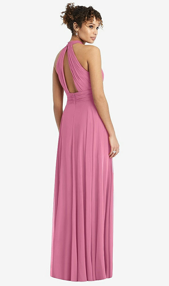Back View - Orchid Pink High-Neck Open-Back Shirred Halter Maxi Dress