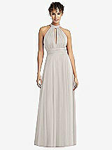 Front View Thumbnail - Oyster High-Neck Open-Back Shirred Halter Maxi Dress