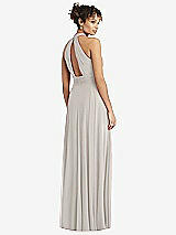 Rear View Thumbnail - Oyster High-Neck Open-Back Shirred Halter Maxi Dress