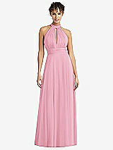 Front View Thumbnail - Peony Pink High-Neck Open-Back Shirred Halter Maxi Dress