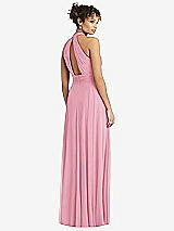Rear View Thumbnail - Peony Pink High-Neck Open-Back Shirred Halter Maxi Dress