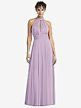 Front View Thumbnail - Pale Purple High-Neck Open-Back Shirred Halter Maxi Dress