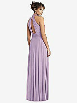 Rear View Thumbnail - Pale Purple High-Neck Open-Back Shirred Halter Maxi Dress