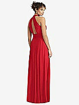 Rear View Thumbnail - Parisian Red High-Neck Open-Back Shirred Halter Maxi Dress