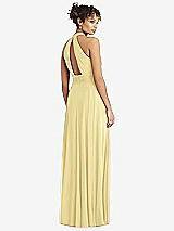 Rear View Thumbnail - Pale Yellow High-Neck Open-Back Shirred Halter Maxi Dress