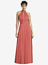 Front View Thumbnail - Coral Pink High-Neck Open-Back Shirred Halter Maxi Dress