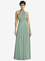 Front View Thumbnail - Seagrass High-Neck Open-Back Shirred Halter Maxi Dress