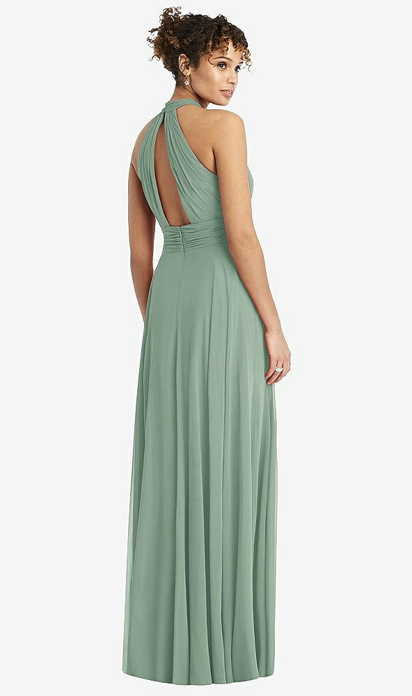 Back View - Seagrass High-Neck Open-Back Shirred Halter Maxi Dress