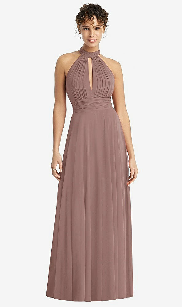 Front View - Sienna High-Neck Open-Back Shirred Halter Maxi Dress