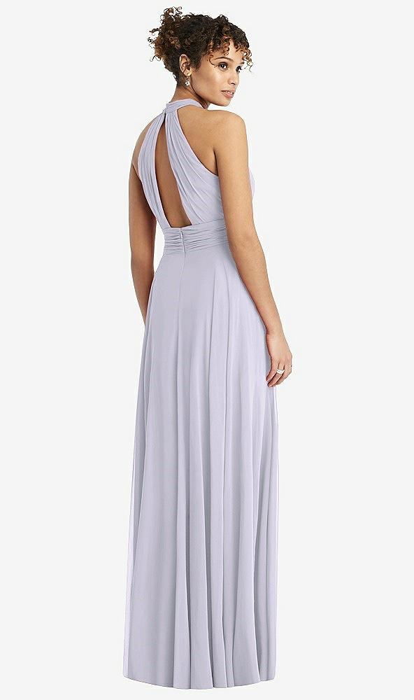 Back View - Silver Dove High-Neck Open-Back Shirred Halter Maxi Dress