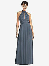 Front View Thumbnail - Silverstone High-Neck Open-Back Shirred Halter Maxi Dress