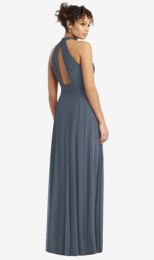 Back View - Silverstone High-Neck Open-Back Shirred Halter Maxi Dress