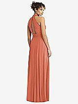 Rear View Thumbnail - Terracotta Copper High-Neck Open-Back Shirred Halter Maxi Dress