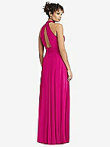 Rear View Thumbnail - Think Pink High-Neck Open-Back Shirred Halter Maxi Dress