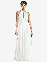 Front View Thumbnail - White High-Neck Open-Back Shirred Halter Maxi Dress