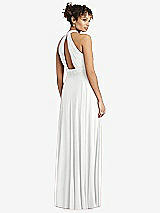 Rear View Thumbnail - White High-Neck Open-Back Shirred Halter Maxi Dress