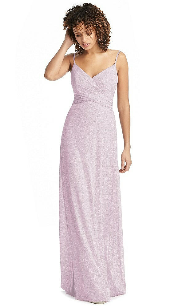 Front View - Suede Rose Silver Shimmer Faux Wrap Chiffon Dress