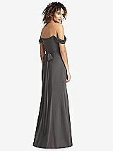 Rear View Thumbnail - Caviar Gray Off-the-Shoulder Criss Cross Bodice Trumpet Gown