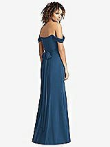 Rear View Thumbnail - Dusk Blue Off-the-Shoulder Criss Cross Bodice Trumpet Gown