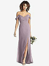 Front View Thumbnail - Lilac Dusk Off-the-Shoulder Criss Cross Bodice Trumpet Gown