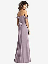 Rear View Thumbnail - Lilac Dusk Off-the-Shoulder Criss Cross Bodice Trumpet Gown