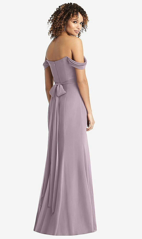 Back View - Lilac Dusk Off-the-Shoulder Criss Cross Bodice Trumpet Gown