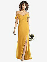 Front View Thumbnail - NYC Yellow Off-the-Shoulder Criss Cross Bodice Trumpet Gown