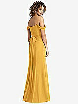 Rear View Thumbnail - NYC Yellow Off-the-Shoulder Criss Cross Bodice Trumpet Gown
