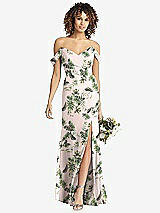 Front View Thumbnail - Palm Beach Print Off-the-Shoulder Criss Cross Bodice Trumpet Gown