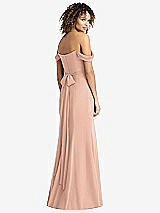 Rear View Thumbnail - Pale Peach Off-the-Shoulder Criss Cross Bodice Trumpet Gown