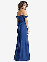Rear View Thumbnail - Classic Blue Off-the-Shoulder Criss Cross Bodice Trumpet Gown