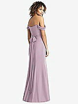 Rear View Thumbnail - Suede Rose Off-the-Shoulder Criss Cross Bodice Trumpet Gown