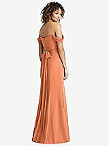 Rear View Thumbnail - Sweet Melon Off-the-Shoulder Criss Cross Bodice Trumpet Gown