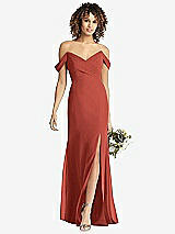 Front View Thumbnail - Amber Sunset Off-the-Shoulder Criss Cross Bodice Trumpet Gown