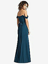 Rear View Thumbnail - Atlantic Blue Off-the-Shoulder Criss Cross Bodice Trumpet Gown