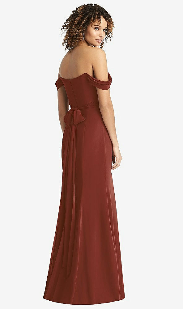 Back View - Auburn Moon Off-the-Shoulder Criss Cross Bodice Trumpet Gown