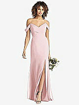 Front View Thumbnail - Ballet Pink Off-the-Shoulder Criss Cross Bodice Trumpet Gown