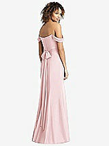 Rear View Thumbnail - Ballet Pink Off-the-Shoulder Criss Cross Bodice Trumpet Gown