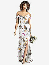 Front View Thumbnail - Butterfly Botanica Ivory Off-the-Shoulder Criss Cross Bodice Trumpet Gown