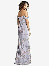Rear View Thumbnail - Butterfly Botanica Silver Dove Off-the-Shoulder Criss Cross Bodice Trumpet Gown