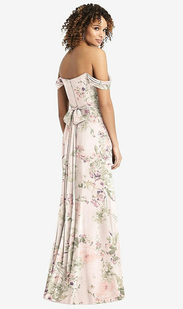 Back View - Blush Garden Off-the-Shoulder Criss Cross Bodice Trumpet Gown