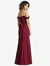 Rear View Thumbnail - Burgundy Off-the-Shoulder Criss Cross Bodice Trumpet Gown